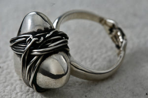 Sergio Bustamante Sterling Silver Wrapped Wire Puffy Heart Ring Size 6.5