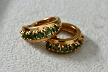 Load image into Gallery viewer, Sterling Silver Vermeil Green Emerald Small Clip-on Hoop Earrings
