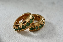 Load image into Gallery viewer, Sterling Silver Vermeil Green Emerald Small Clip-on Hoop Earrings
