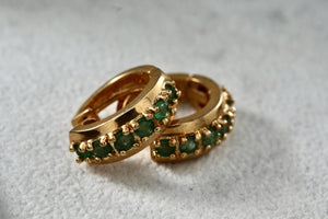Sterling Silver Vermeil Green Emerald Small Clip-on Hoop Earrings