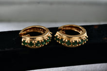 Load image into Gallery viewer, Sterling Silver Vermeil Green Emerald Small Clip-on Hoop Earrings
