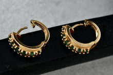 Load image into Gallery viewer, Sterling Silver Vermeil Green Emerald Small Clip-on Hoop Earrings
