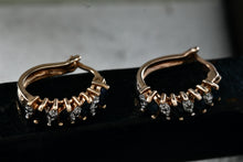 Load image into Gallery viewer, Sterling Silver Vermeil Blue Sapphire CZ Diamonds Huggie Hoop Cocktail Earrings
