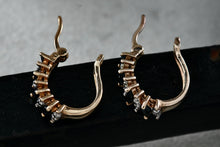 Load image into Gallery viewer, Sterling Silver Vermeil Blue Sapphire CZ Diamonds Huggie Hoop Cocktail Earrings
