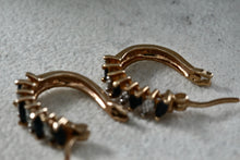 Load image into Gallery viewer, Sterling Silver Vermeil Blue Sapphire CZ Diamonds Huggie Hoop Cocktail Earrings
