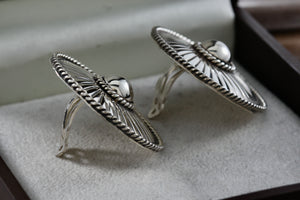 NM Large Mexico Sterling Silver Twist Rope Edge Round Circle Clip-On Earrings