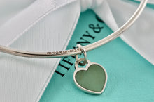 Load image into Gallery viewer, Tiffany &amp; Co. Silver Small Blue Enamel Heart Dangle Bangle Bracelet *Custom*
