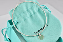 Load image into Gallery viewer, Tiffany &amp; Co. Silver Small Blue Enamel Heart Dangle Bangle Bracelet *Custom*
