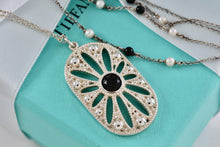 Load image into Gallery viewer, Tiffany &amp; Co Ziegfeld Black Onyx Pearl Bead Silver Daisy Pendant 24&quot; Necklace
