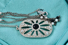 Load image into Gallery viewer, Tiffany &amp; Co Ziegfeld Black Onyx Pearl Bead Silver Daisy Pendant 24&quot; Necklace
