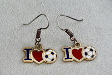 Load image into Gallery viewer, Costume &quot;I Love Soccer&quot; Red Black Enamel Dangle Earrings
