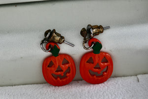 Orange Halloween Pumpkin Costume Dangle Earrings