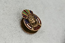 Load image into Gallery viewer, PAT May 1903 Native American Enamel Gold Plated Indian Tote Button Pin
