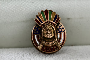 PAT May 1903 Native American Enamel Gold Plated Indian Tote Button Pin