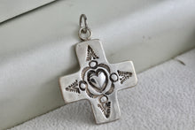 Load image into Gallery viewer, Sterling Silver Heart Compass Cross Charm 1&quot; Pendant
