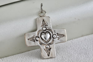 Sterling Silver Heart Compass Cross Charm 1" Pendant