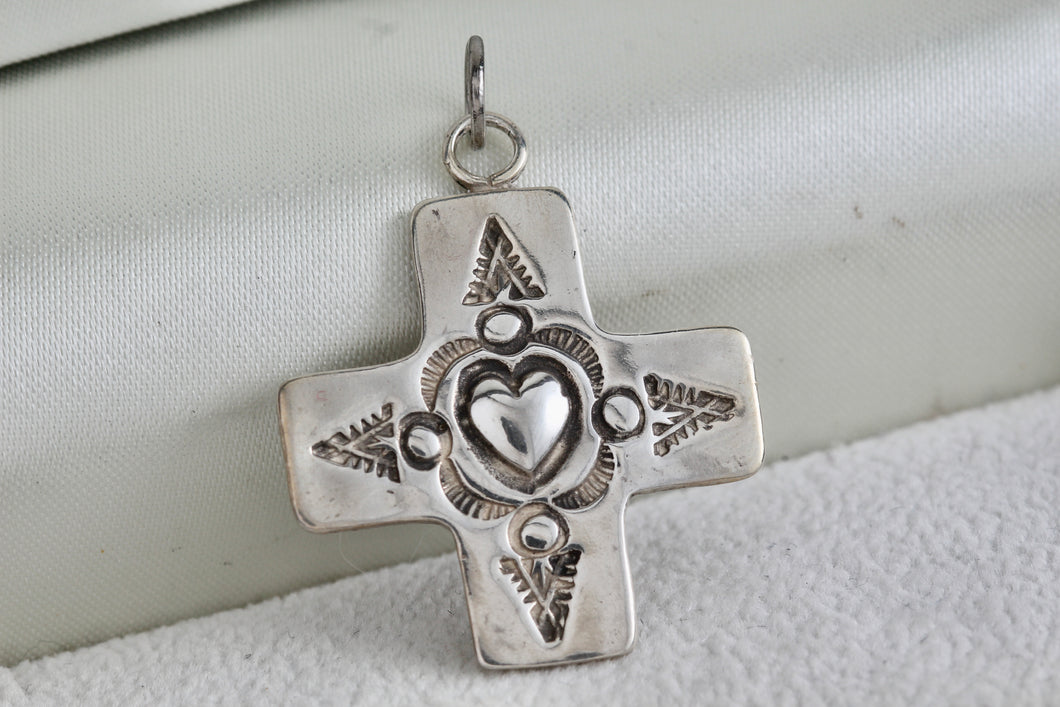 Sterling Silver Heart Compass Cross Charm 1