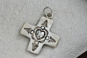 Sterling Silver Heart Compass Cross Charm 1" Pendant