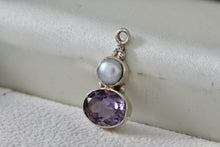 Load image into Gallery viewer, Sterling Silver Pearl Inlay Purple Oval Amethyst Drop Pendant
