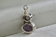 Load image into Gallery viewer, Sterling Silver Pearl Inlay Purple Oval Amethyst Drop Pendant
