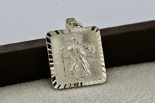 Load image into Gallery viewer, Sterling Silver St. Christopher &quot;Protect Us&quot; Etched Square Charm Pendant
