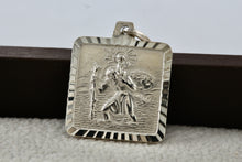 Load image into Gallery viewer, Sterling Silver St. Christopher &quot;Protect Us&quot; Etched Square Charm Pendant

