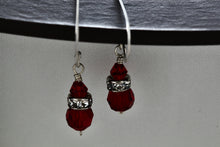 Load image into Gallery viewer, Sterling Silver CZ Diamonds Red Glass Beads Dangle Hook Earrings
