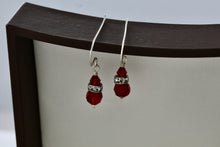 Load image into Gallery viewer, Sterling Silver CZ Diamonds Red Glass Beads Dangle Hook Earrings
