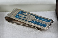 Load image into Gallery viewer, Vintage Mens Cactus Turquoise Inlay Design Nickel Silver Money Clip
