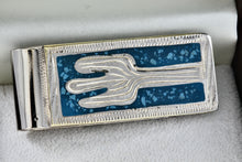 Load image into Gallery viewer, Vintage Mens Cactus Turquoise Inlay Design Nickel Silver Money Clip
