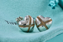 Load image into Gallery viewer, Tiffany &amp; Co. 18K Gold Twist Rope &quot;X&quot; Puffy Heart Stud Earrings
