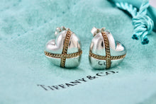 Load image into Gallery viewer, Tiffany &amp; Co. 18K Gold Twist Rope &quot;X&quot; Puffy Heart Stud Earrings
