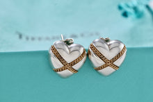 Load image into Gallery viewer, Tiffany &amp; Co. 18K Gold Twist Rope &quot;X&quot; Puffy Heart Stud Earrings
