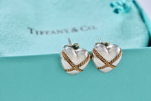 Load image into Gallery viewer, Tiffany &amp; Co. 18K Gold Twist Rope &quot;X&quot; Puffy Heart Stud Earrings
