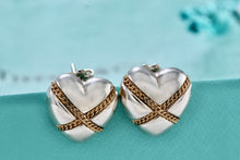 Load image into Gallery viewer, Tiffany &amp; Co. 18K Gold Twist Rope &quot;X&quot; Puffy Heart Stud Earrings
