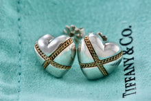 Load image into Gallery viewer, Tiffany &amp; Co. 18K Gold Twist Rope &quot;X&quot; Puffy Heart Stud Earrings
