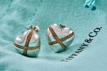 Load image into Gallery viewer, Tiffany &amp; Co. 18K Gold Twist Rope &quot;X&quot; Puffy Heart Stud Earrings
