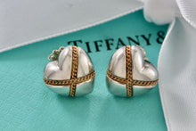 Load image into Gallery viewer, Tiffany &amp; Co. 18K Gold Twist Rope &quot;X&quot; Puffy Heart Stud Earrings
