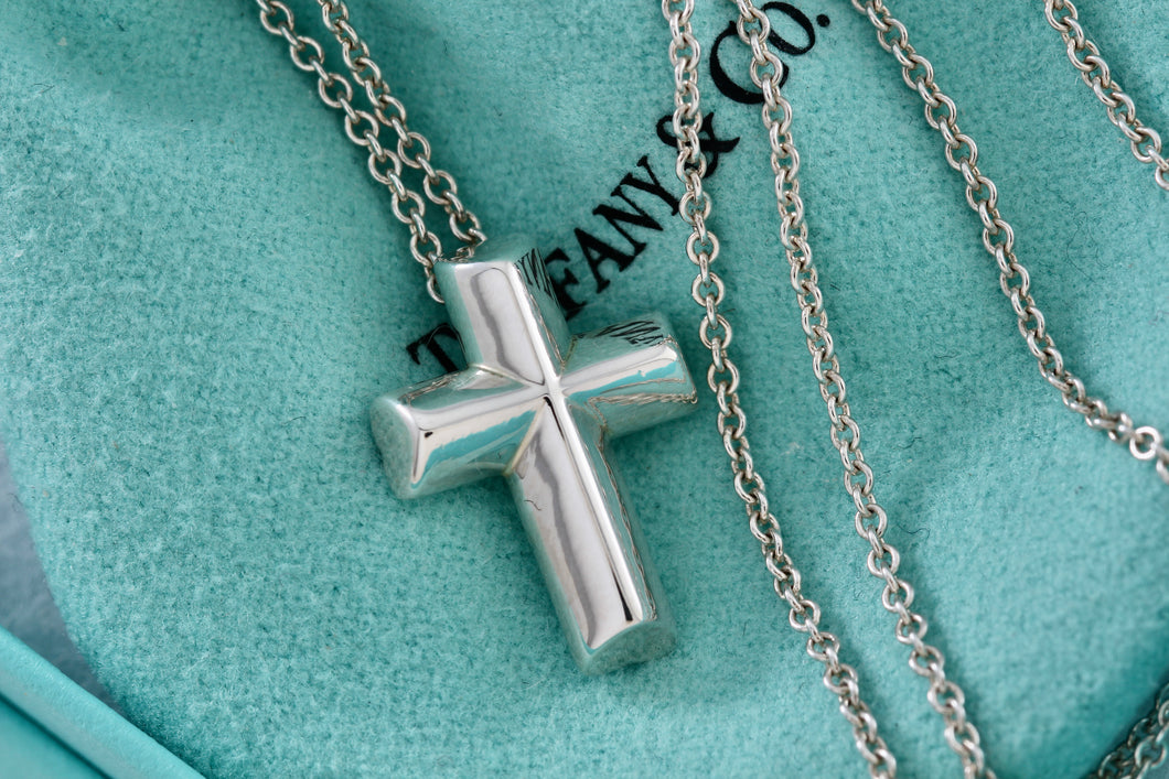 Tiffany & Co. Paloma Picasso Silver Large Tenderness Heart Cross Pendant Necklace