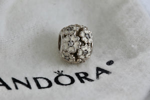 Pandora Sterling Silver White Primrose Flower Blossom Enamel Charm Bead