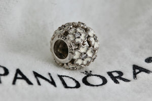 Pandora Sterling Silver White Primrose Flower Blossom Enamel Charm Bead