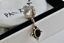 Load image into Gallery viewer, Pandora Sterling Silver Heart Crown Dangling Oval Black Onyx Charm Bead
