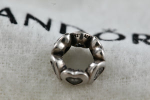 Pandora Sterling Silver Alternating Heart Round Charm Bead