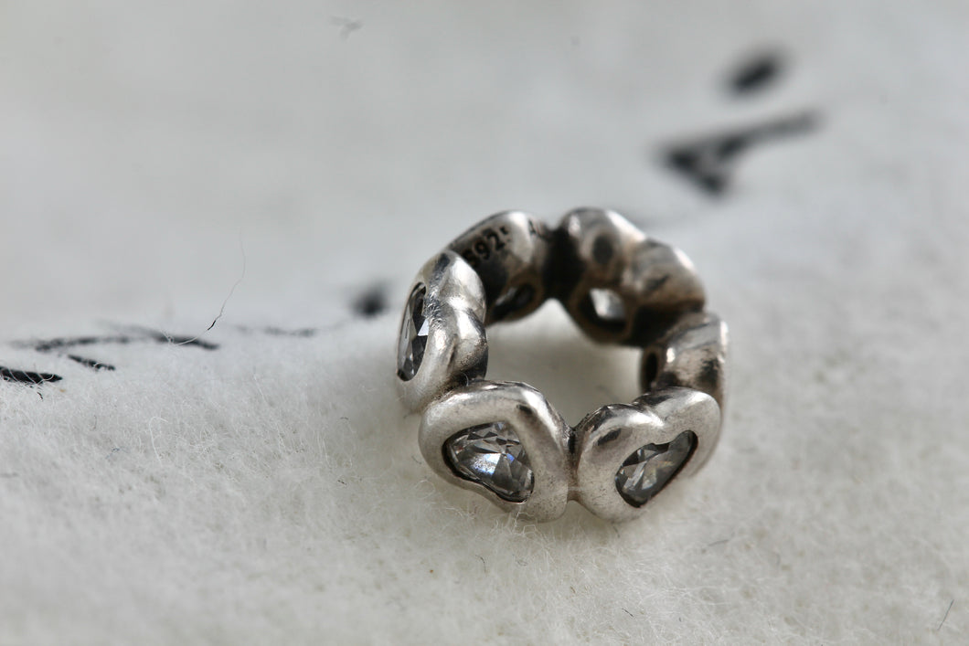 Pandora Sterling Silver Alternating Heart Round Charm Bead