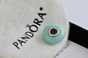 Pandora Style Teal Green Blue Glass Marble Slider Charm Bead