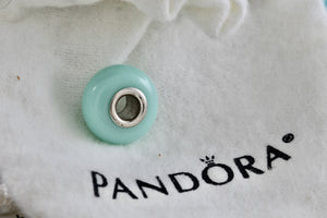 Pandora Style Teal Green Blue Glass Marble Slider Charm Bead