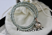 Load image into Gallery viewer, Pandora Silver Gray Braided Double-Leather Charm 15&quot; Dual Bracelet/Necklace
