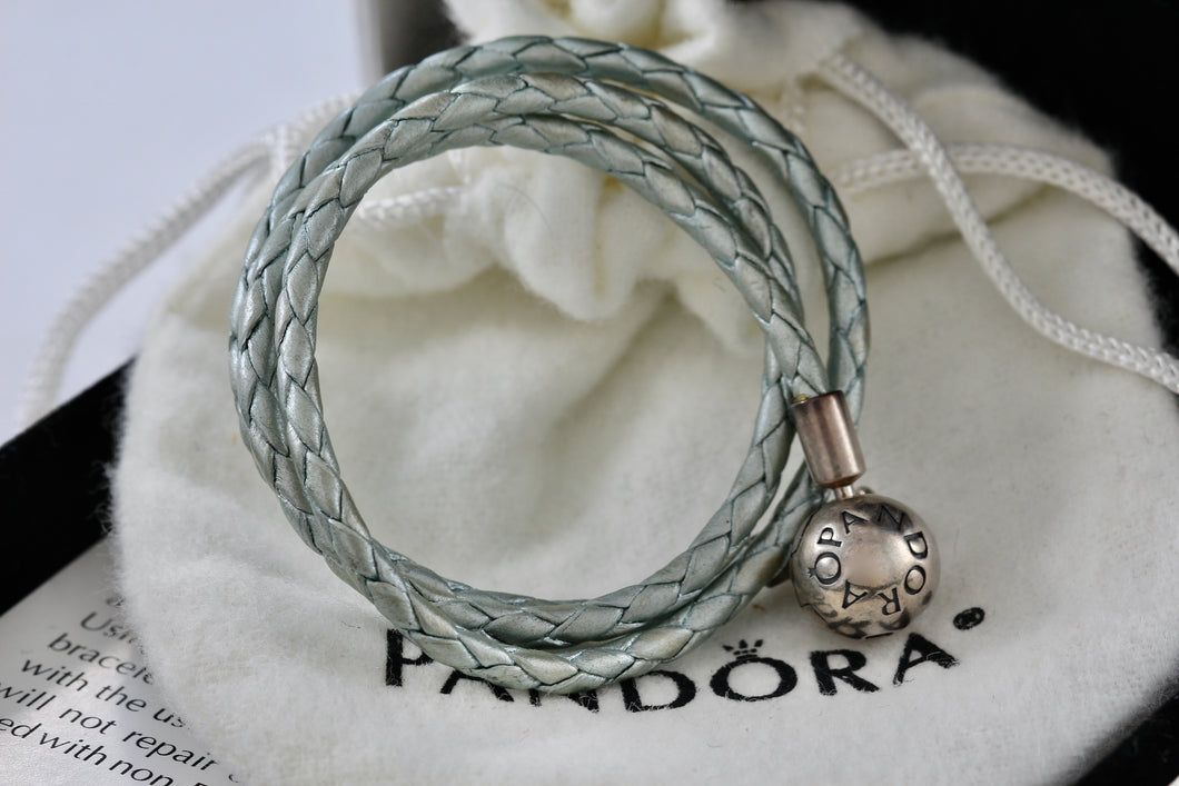 Pandora Silver Gray Braided Double-Leather Charm 15