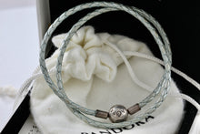 Load image into Gallery viewer, Pandora Silver Gray Braided Double-Leather Charm 15&quot; Dual Bracelet/Necklace
