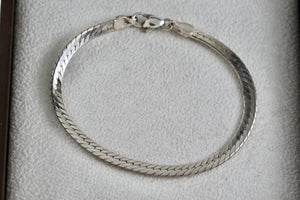 Sterling Silver Herringbone Link 6mm Flat Chain 7" Bracelet